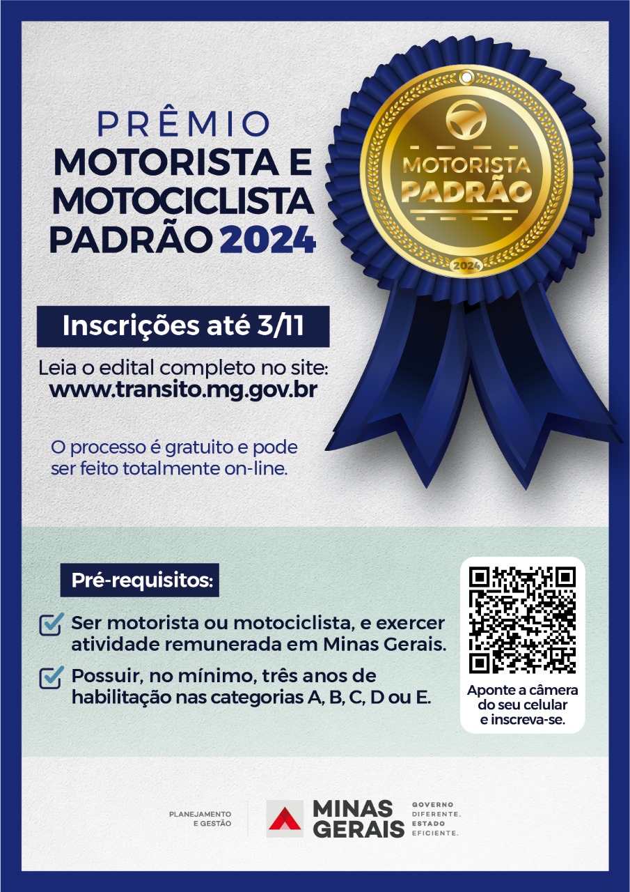 Governo de Minas abre inscrições para o Prêmio Motorista e Motociclista Padrão 2024